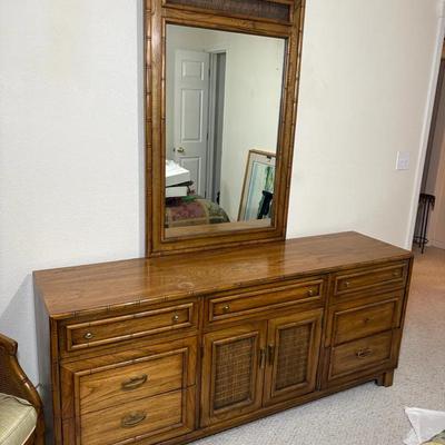 Lane Wooden Faux Bamboo Dresser & Mirror
