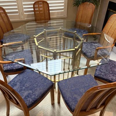 MCM Octagonal Brass Dining Table W/8 Drexel Passage Dining Chairs