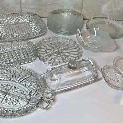 Vintage Glass Relish/Serving Dishes & Luncheon Plates