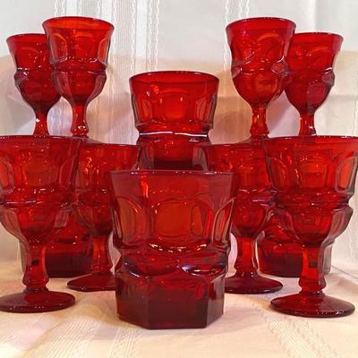 MCM Fostoria Argus Ruby Red Wine Glasses 