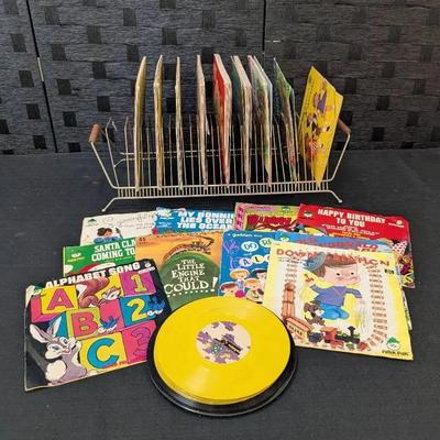 Children's 45 Vinyls + Record Holding Rack