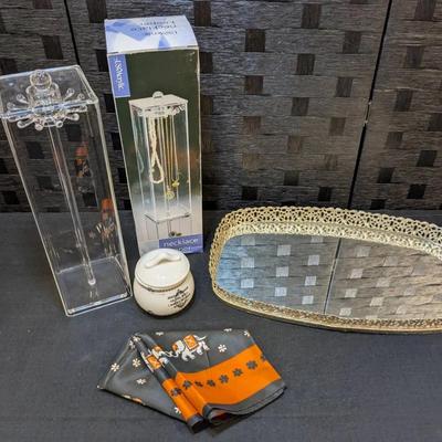 Mirrored Display Tray, Acrylic Jewelry Stand, Trinket Jar + Elephant Scarf (Made In Italy)