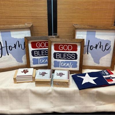 Texas Flag Decor, New Apron and TX Longhorn Coaster Sets 