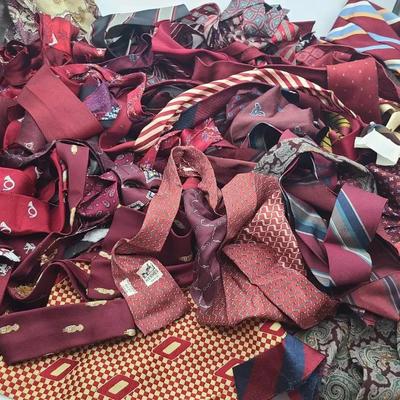 Red And Maroon Vintage Necktie Pieces, Some Silk