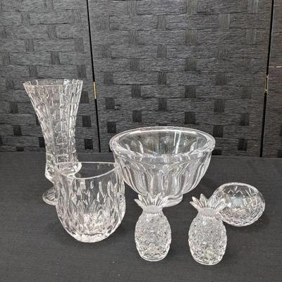 Crystal Vases + Shannon Crystal Salt & Pepper Shakers 
