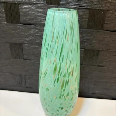 Green Flecky Caithness Heavy Glass Vase, Handmade in Scotland 