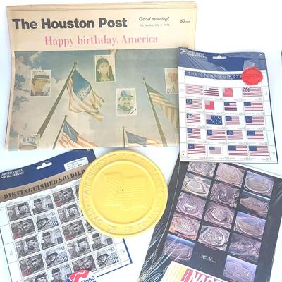 Frankoma 1976 Flag Trivet, $13+ Of Stamps, NASCAR Stickers, Perot