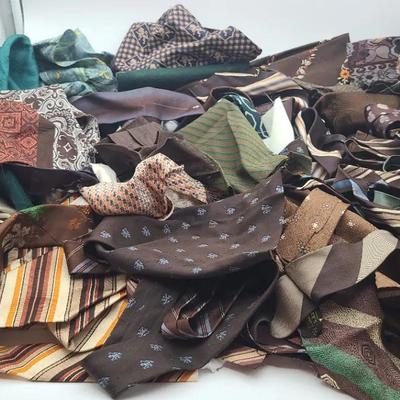 Brown And Green Necktie Pieces For Fabric Crafts