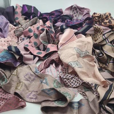 Pink And Purple Necktie Pieces For Fabric Crafts -- Many Are Silk