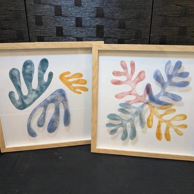 2 Abstract Coral Art Prints (16.5"x16.5")