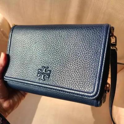 SEE DETAILS BELOW: Tory Burch Navy Pebbled Leather Convertible Wallet Crossbody Bag