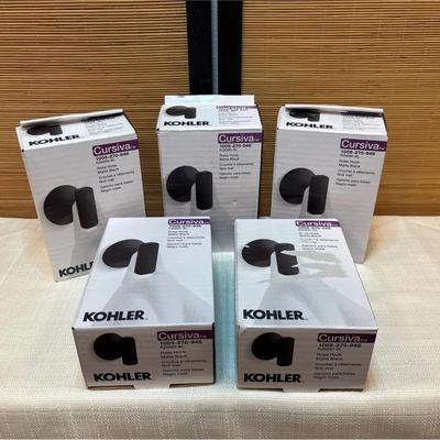 Kohler Cursiva Black Matte Finish Robe Hooks, 5 New in Boxes 