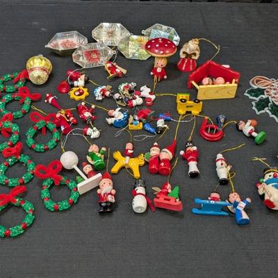 Vintage Mini Wooden Ornaments, Bead Wreaths + Other Ornaments 