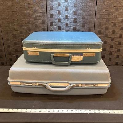 2 Vintage Blue Hard Case Suitcases