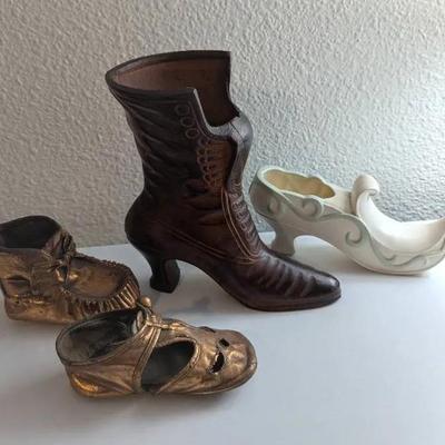 Iron Victorian Shoe, Ceramic Shoe + Copper Toned Shoes