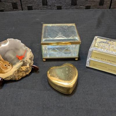 Brass Heart Candle, Painted Agate Geode, Precious Promises Keepsake Box + Glass Trinket Box