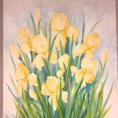 Large Vintage Floral Oil Painting On Canvas, 30"x40"