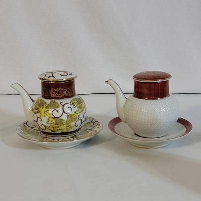 Vintage Japanese Kutani Porcelain Teapots With Saucers