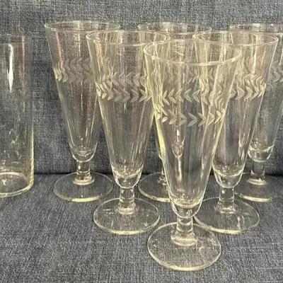 Anchor Hocking Laurel Leaf Etched Pilsner Glasses