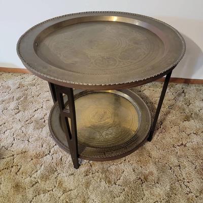Vintage Mid-Century Two-Tiered Round Brass Occasional Table