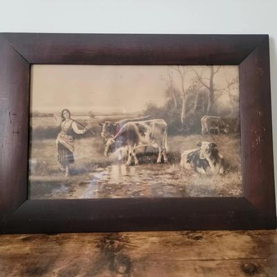 Antique Framed Print "Shepherdess of Cows" by Julien Dupré