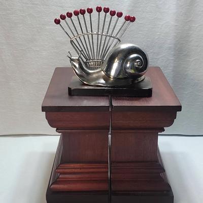 French Art Deco Chrome & Bakelite Snail Cocktail Pick Set