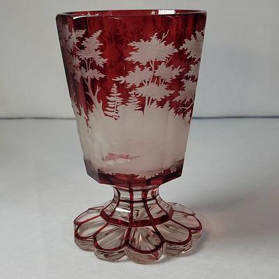 Antique Bohemian Ruby Panel-Cut Goblet 