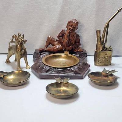 Vintage Brass Including Aquamanile Lion Oil Lighter And Paktong  Pipe