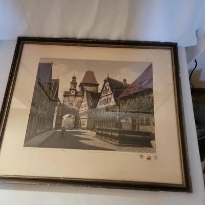 Hand-colored Signed Etching of Rothenburg ob der Tauber, Germany by Ernst Geissen