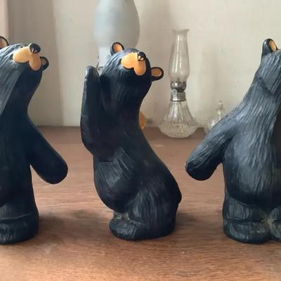 Sale Photo Thumbnail #27: Vintage Trio Hand-Carved Wooden Bears
