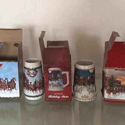 Sale Photo Thumbnail #38: Lot of 06 Budweiser Holiday Beer Steins with Original Boxes