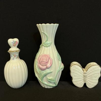 Lenox Rose Bud Vase  And Perfume Bottle And Butterfly Box