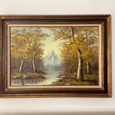 Framed & Signed Mountain Landscape Painting