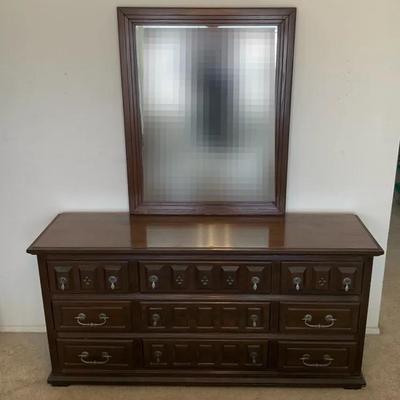 Wooden Double Dresser & Matching Mirror 