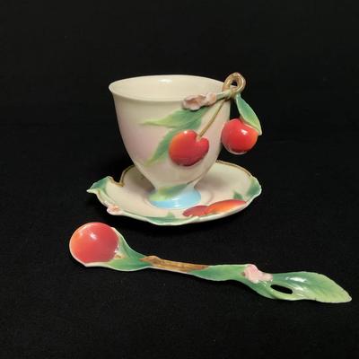 Franz Cherry Design Porcelain Cup/Saucer/Spoon