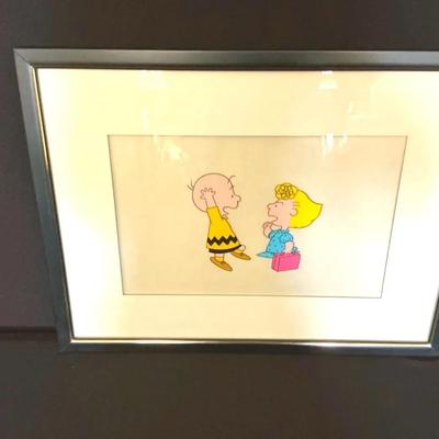 Framed Animation Cel Featuring Charlie Brown And Sally Brown 
