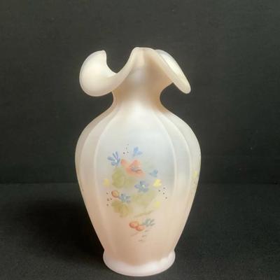 Fenton, Pink Blossom Custard Satin Vase