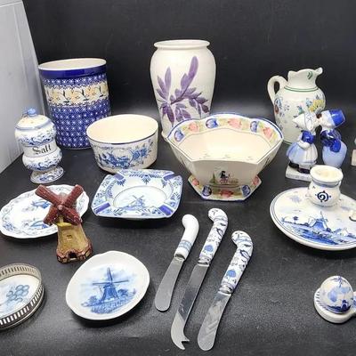 Delft/European Figurines, Dishes, Pitcher And Other Ceramicware