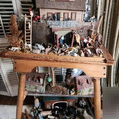 Noah's Ark Decor Scene W/ Table Stand And Other Christmas Decor