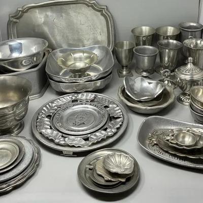 Collection of Pewter Items - Bowls, Cups, and Small Plates