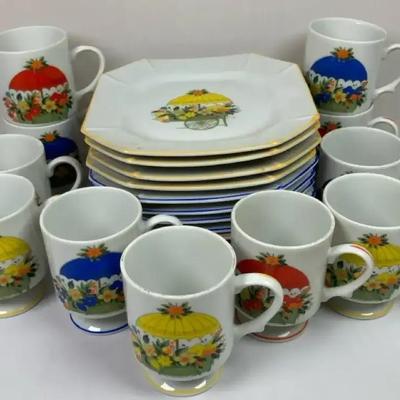 Flower Cart Plates & Cups Set