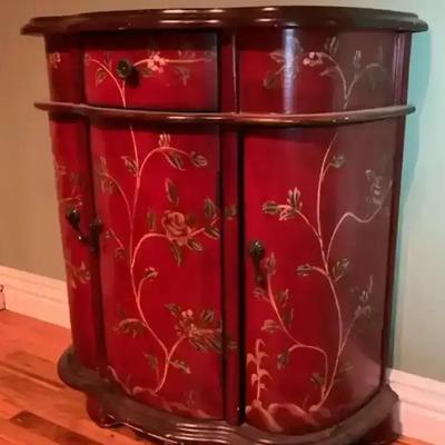 Oriental-Inspired Red Lacquer Cabinet