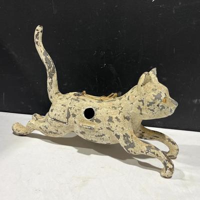 Weathered Folk Art Running Cat Birdhouse