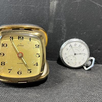 Vintage Illinois Pocket Watch & Endura Travel Alarm Clock