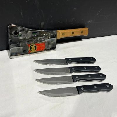 F. Dick Made In Germany Meat Cleaver, 4 J A Henkels Stainless Steak Knives