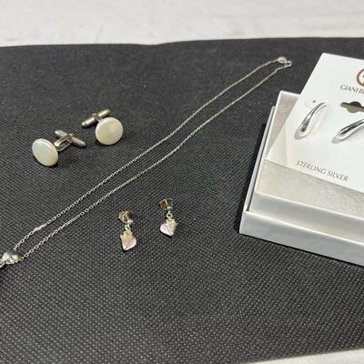 Sterling Silver Earrings, Cufflinks & Necklace