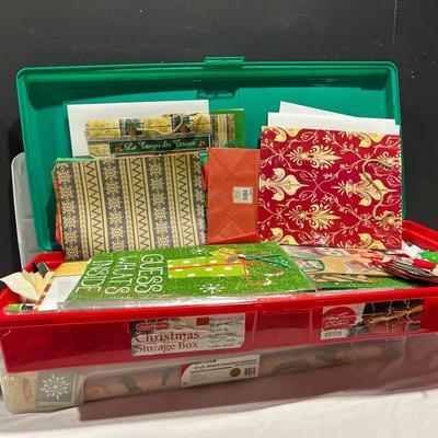 2 Christmas Storage Box Containers Filled With Bags, Boxes, Wrapping Paper, Ribbon & More