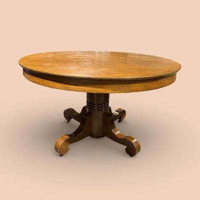Vintage Antique Round Oak Pedestal Dining Table