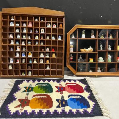 Wooden Display Curio Cabinet With Thimbles & Collectibles Display Case