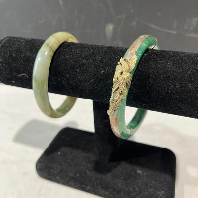 Natural Jadeite Jade  & Chinese Silver Enamel Jade Bangle Bracelets